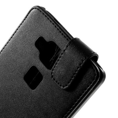 Huawei Ascend Mate 7 klasisks ādas vertikāli atvēramais melns maciņš / Vacins.lv