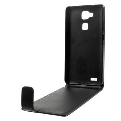 Huawei Ascend Mate 7 klasisks ādas vertikāli atvēramais melns maciņš / Vacins.lv