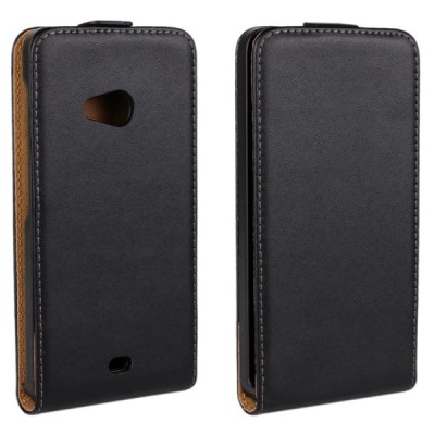 Microsoft Lumia 535 klasikinis vertikaliai atverčiamas juodas odinis dėklas / Priedai.lt