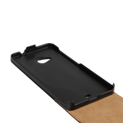 Microsoft Lumia 535 klasikinis vertikaliai atverčiamas juodas odinis dėklas / Priedai.lt