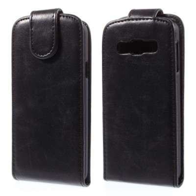 Samsung Galaxy A3 2015 (A300F) klasikinis vertikaliai atverčiamas juodas odinis dėklas / Priedai.lt