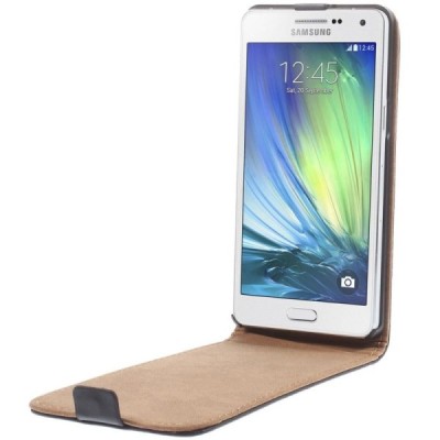 Samsung Galaxy A5 klasikinis vertikaliai atverčiamas juodas odinis dėklas / Priedai.lt