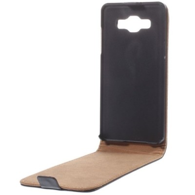 Samsung Galaxy A5 klasikinis vertikaliai atverčiamas juodas odinis dėklas / Priedai.lt