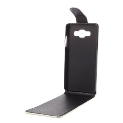 Samsung Galaxy A5 klasisks ādas vertikāli atvēramais balts maciņš / Vacins.lv