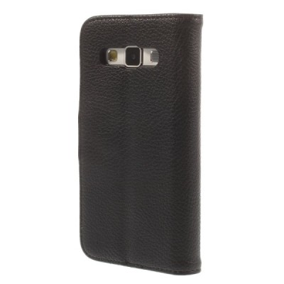 Samsung Galaxy A3 2015 (A300F) atverčiamas juodas odinis Litchi dėklas - piniginė / Priedai.lt