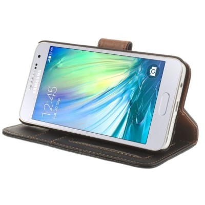 Samsung Galaxy A3 2015 (A300F) atverčiamas juodas odinis Litchi dėklas - piniginė / Priedai.lt