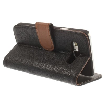 Samsung Galaxy A3 2015 (A300F) atverčiamas juodas odinis Litchi dėklas - piniginė / Priedai.lt