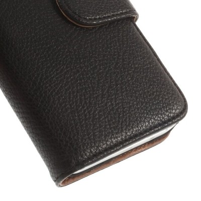 Samsung Galaxy A3 2015 (A300F) atverčiamas juodas odinis Litchi dėklas - piniginė / Priedai.lt