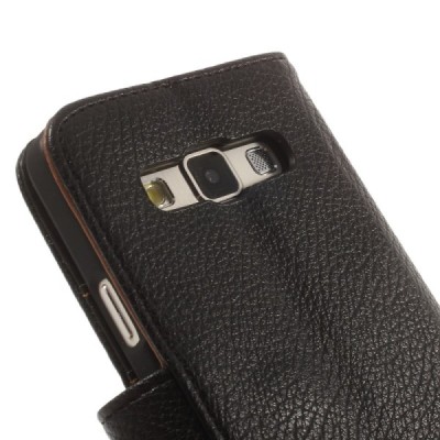 Samsung Galaxy A3 2015 (A300F) atverčiamas juodas odinis Litchi dėklas - piniginė / Priedai.lt