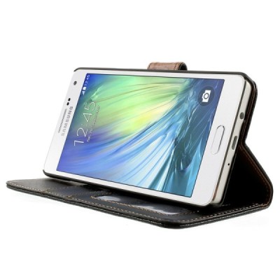 Samsung Galaxy A5 atverčiamas juodas odinis Litchi dėklas - piniginė / Priedai.lt