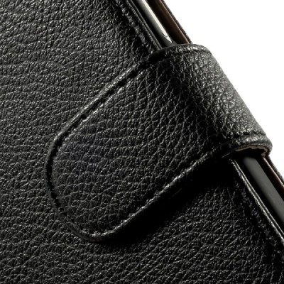 Samsung Galaxy A5 atverčiamas juodas odinis Litchi dėklas - piniginė / Priedai.lt