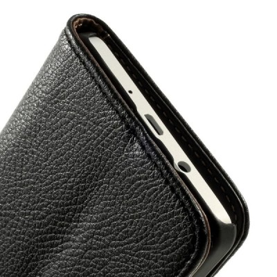 Samsung Galaxy A5 atverčiamas juodas odinis Litchi dėklas - piniginė / Priedai.lt