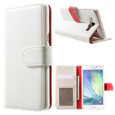 Samsung Galaxy A5 atvēramais balts ādas Litchi maciņš / Vacins.lv