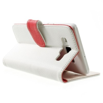 Samsung Galaxy A5 atvēramais balts ādas Litchi maciņš / Vacins.lv