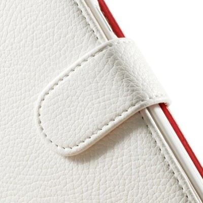 Samsung Galaxy A5 atvēramais balts ādas Litchi maciņš / Vacins.lv