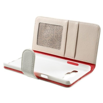 Samsung Galaxy A5 atvēramais balts ādas Litchi maciņš / Vacins.lv