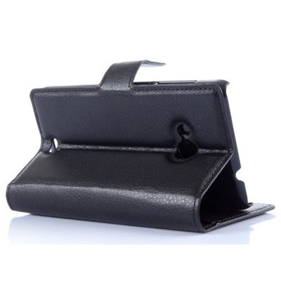 Microsoft Lumia 535 atverčiamas juodas odinis Litchi dėklas - piniginė / Priedai.lt