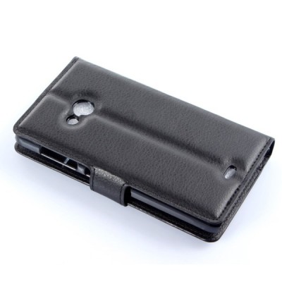 Microsoft Lumia 535 atverčiamas juodas odinis Litchi dėklas - piniginė / Priedai.lt