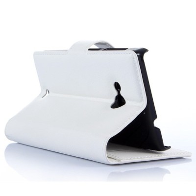 Microsoft Lumia 535 atverčiamas baltas odinis Litchi dėklas - piniginė / Priedai.lt