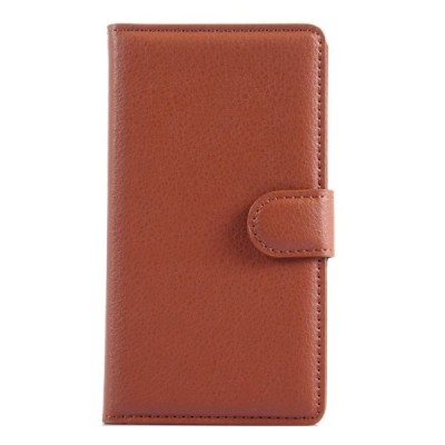 Microsoft Lumia 535 atverčiamas rudas odinis Litchi dėklas - piniginė / Priedai.lt