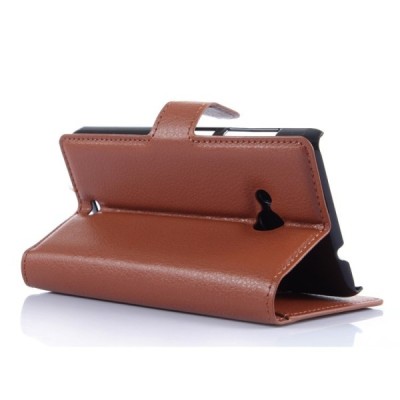 Microsoft Lumia 535 atverčiamas rudas odinis Litchi dėklas - piniginė / Priedai.lt