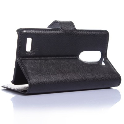 LG L Bello (D331, D335) atvēramais melns ādas Litchi maciņš / Vacins.lv