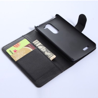 LG L Bello (D331, D335) atvēramais melns ādas Litchi maciņš / Vacins.lv