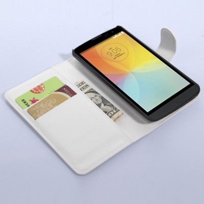 LG L Bello (D331, D335) atvēramais balts ādas Litchi maciņš / Vacins.lv