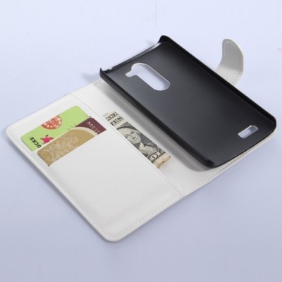 LG L Bello (D331, D335) atvēramais balts ādas Litchi maciņš / Vacins.lv