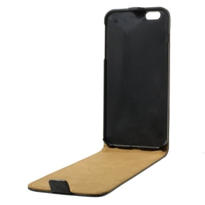 Apple iPhone 6 Plus (6s Plus) klasikinis vertikaliai atverčiamas juodas odinis dėklas / Priedai.lt