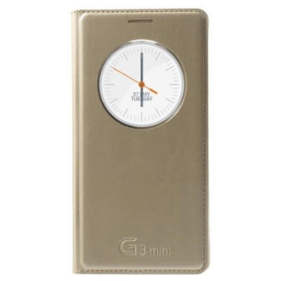 LG G3 S D722 auksinis odinis atverčiamas „Smart Window“ dėklas - dangtelis / Priedai.lt