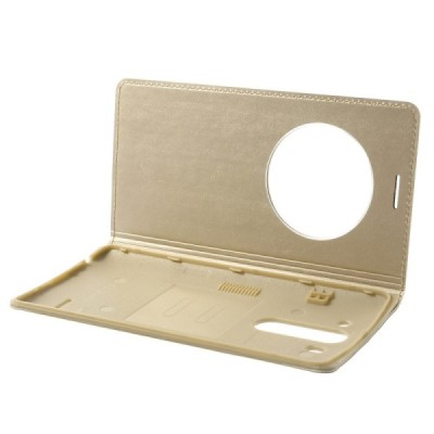 LG G3 S D722 auksinis odinis atverčiamas „Smart Window“ dėklas - dangtelis / Priedai.lt