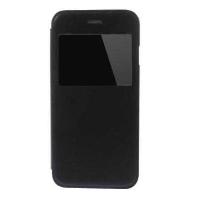 Apple iPhone 6 (6s) juodas odinis atverčiamas „Smart Window“ dėklas su langeliu / Priedai.lt