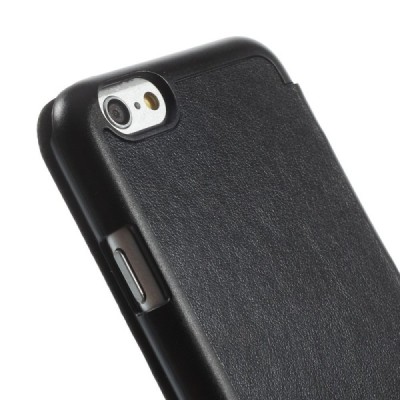 Apple iPhone 6 (6s) juodas odinis atverčiamas „Smart Window“ dėklas su langeliu / Priedai.lt