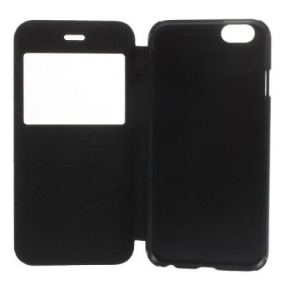 Apple iPhone 6 (6s) juodas odinis atverčiamas „Smart Window“ dėklas su langeliu / Priedai.lt