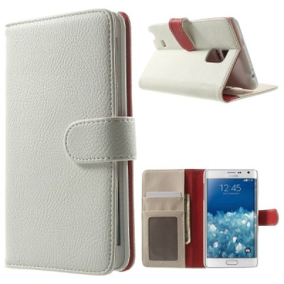 Samsung Galaxy Note Edge atvēramais balts ādas Litchi maciņš / Vacins.lv