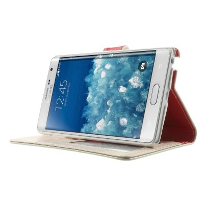 Samsung Galaxy Note Edge atverčiamas baltas odinis Litchi dėklas - piniginė / Priedai.lt