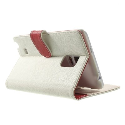 Samsung Galaxy Note Edge atverčiamas baltas odinis Litchi dėklas - piniginė / Priedai.lt