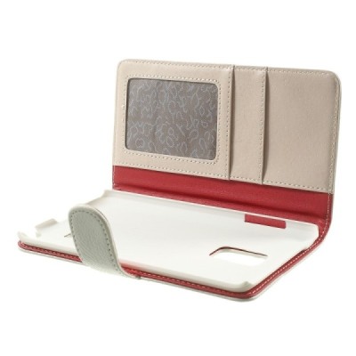 Samsung Galaxy Note Edge atverčiamas baltas odinis Litchi dėklas - piniginė / Priedai.lt