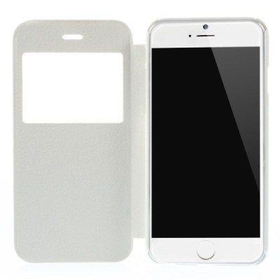 Apple iPhone 6 (6s) balts atvēramais „Smart Window“ ādas maciņš / Vacins.lv