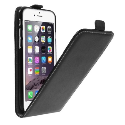 Apple iPhone 6 (6s) vertikāli atvēramais ādas melns maciņš / Vacins.lv