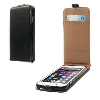 Apple iPhone 6 (6s) vertikāli atvēramais ādas melns maciņš / Vacins.lv