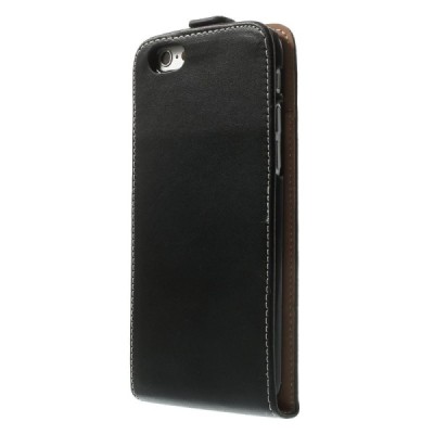 Apple iPhone 6 (6s) vertikāli atvēramais ādas melns maciņš / Vacins.lv
