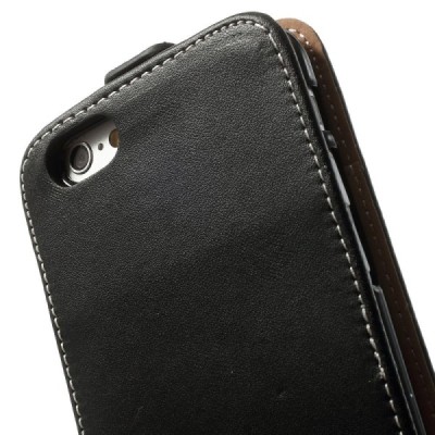 Apple iPhone 6 (6s) vertikāli atvēramais ādas melns maciņš / Vacins.lv