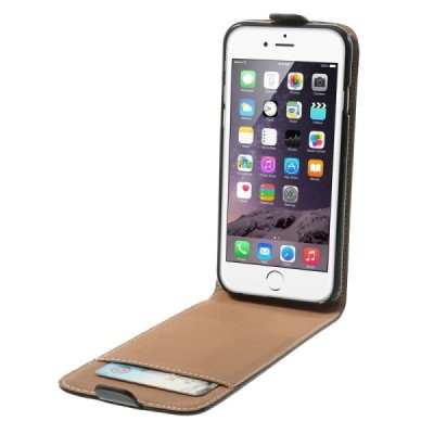 Apple iPhone 6 (6s) vertikāli atvēramais ādas melns maciņš / Vacins.lv