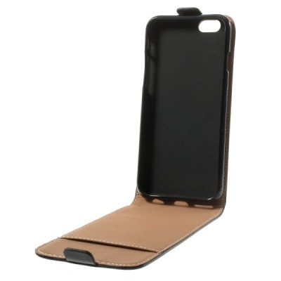 Apple iPhone 6 (6s) vertikāli atvēramais ādas melns maciņš / Vacins.lv