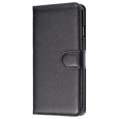 Apple iPhone 6 (6s) atvēramais melns ādas Litchi maciņš / Vacins.lv