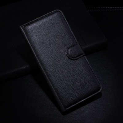 Apple iPhone 6 (6s) atvēramais melns ādas Litchi maciņš / Vacins.lv