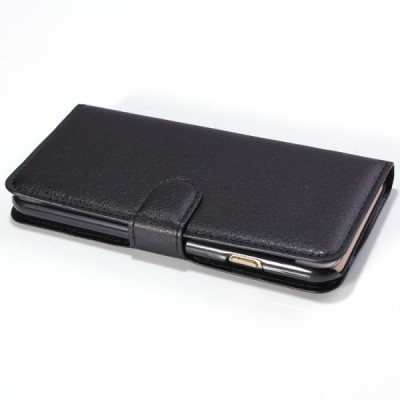 Apple iPhone 6 (6s) atvēramais melns ādas Litchi maciņš / Vacins.lv