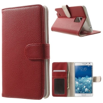 Samsung Galaxy Note Edge atverčiamas raudonas odinis Litchi dėklas - piniginė / Priedai.lt